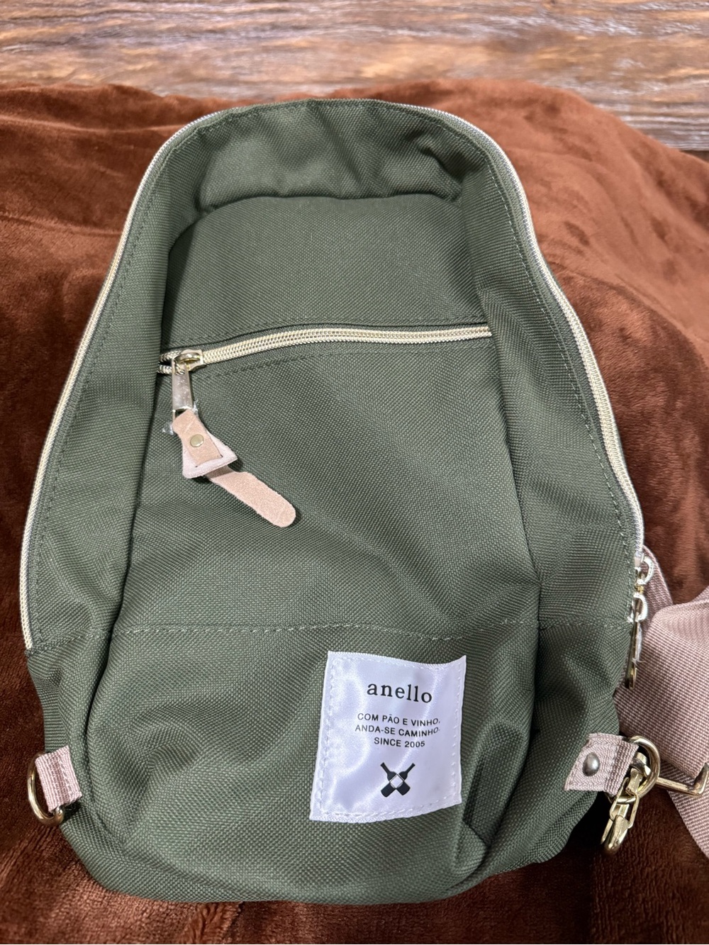 Anello Olive Green Canvas Mini Backpack with Front Zip